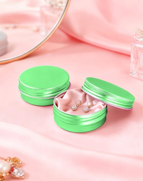 LJY 28 Pack 1 oz Waterproof Green Aluminum Tins with Lids - Empty Refillable Round Metal Containers for Wax Melts, Lip Balm, Cosmetics, DIY Crafts & Storage Refillable Does Not Rust