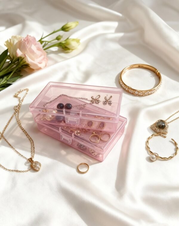 LJY 12 Pieces Rectangular Empty Mini Clear Plastic Organizer Storage Box Containers with Hinged Lids (5.3 x 3.1 x 1.2 inch, Pink)