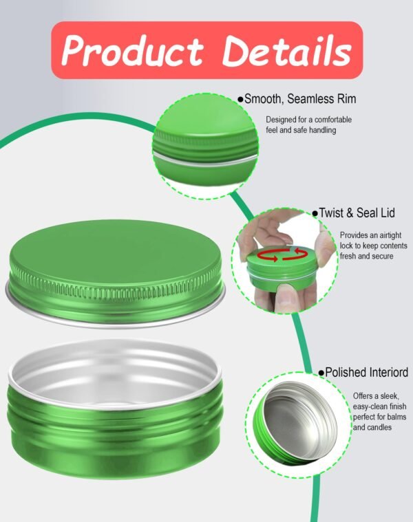LJY 24 Pieces Multi-Colored Round Aluminum Cans Screw Lid Metal Tins Jars Empty Slip Slide Containers(2 oz) for Lotion Bars,Toiletries,Creams,Samples,Makeup Cosmetic,Balms,Beard Balm