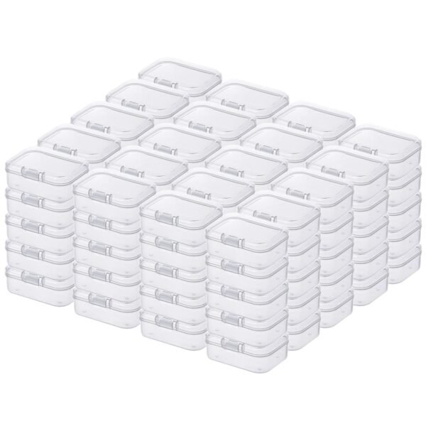 LJY 100 Pieces Rectangular Empty Mini Clear Plastic Organizer Storage Box Containers with Hinged Lids (2.2 x 1.6 x 0.8 inch, Transparent)