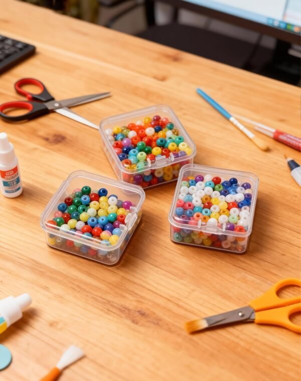 LJY 100 Pieces Square Mini Clear Plastic Storage Containers Box Case with Lids for Small Items and Other Craft Projects (1.77x1.77x0.8 inch, Transparent)