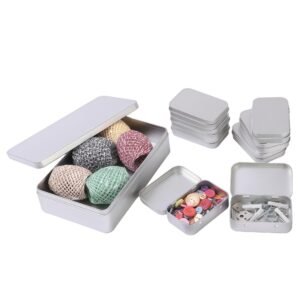 LJY Rectangular Metal Tin Box Set with Hinged & Removable Lids, 9-Pack Silver Small Metal Storage Containers, 1 Large + 8 Small Boxes for DIY Organization, Crafts, Small Parts Storage