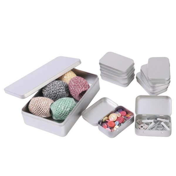 LJY Rectangular Metal Tin Box Set with Hinged & Removable Lids, 9-Pack Silver Small Metal Storage Containers, 1 Large + 8 Small Boxes for DIY Organization, Crafts, Small Parts Storage