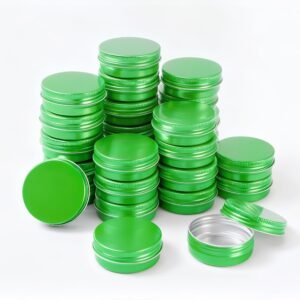 LJY 28 Pack 1 oz Waterproof Green Aluminum Tins with Lids - Empty Refillable Round Metal Containers for Wax Melts, Lip Balm, Cosmetics, DIY Crafts & Storage Refillable Does Not Rust