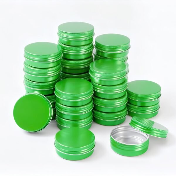 LJY 28 Pack 1 oz Waterproof Green Aluminum Tins with Lids - Empty Refillable Round Metal Containers for Wax Melts, Lip Balm, Cosmetics, DIY Crafts & Storage Refillable Does Not Rust