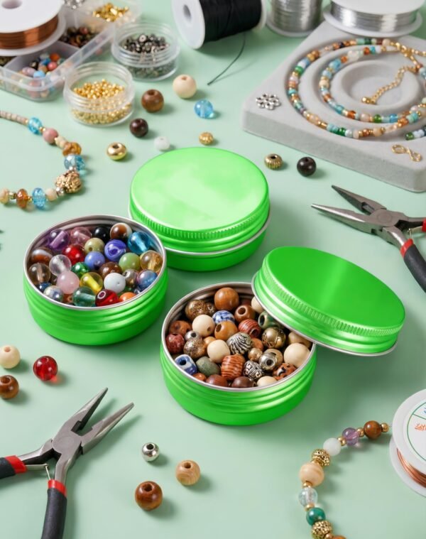 LJY 28 Pack 1 oz Waterproof Green Aluminum Tins with Lids - Empty Refillable Round Metal Containers for Wax Melts, Lip Balm, Cosmetics, DIY Crafts & Storage Refillable Does Not Rust