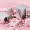 LJY 8 Pack Empty Rectangular Silver Metal Storage Organizer Tins with Hinged Lids for Candies, Gifts & Treasures (3.7 x 3.3 x 1 inch)