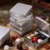 LJY 8 Pack Empty Rectangular Silver Metal Storage Organizer Tins with Hinged Lids for Candies, Gifts & Treasures (3.7 x 3.3 x 1 inch)