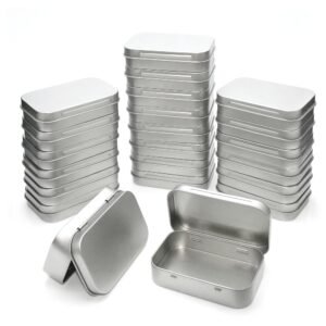 LJY Rectangular Metal Tin Box Set, 22 Pack Silver Small Hinged Lid Tins for DIY Craft Supplies, Small Parts and Item Organization, Compact Metal Storage Boxes 3.7" x 2.4" x 0.9"