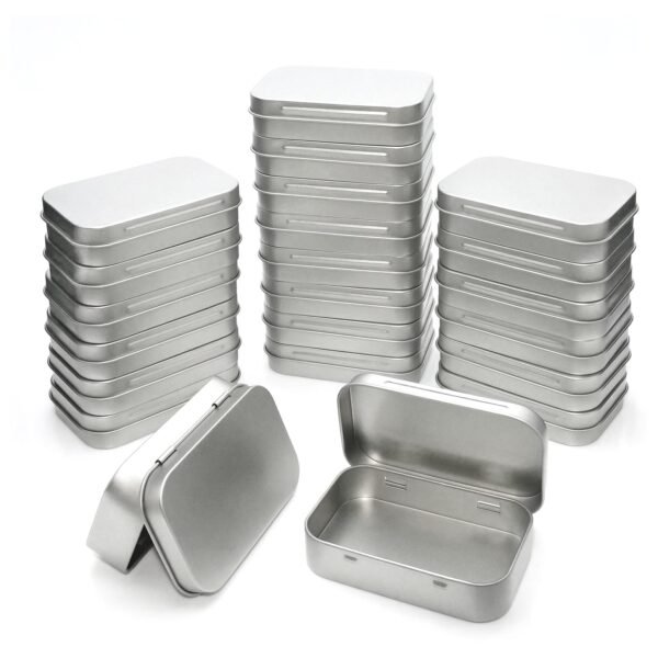 LJY Rectangular Metal Tin Box Set, 22 Pack Silver Small Hinged Lid Tins for DIY Craft Supplies, Small Parts and Item Organization, Compact Metal Storage Boxes 3.7" x 2.4" x 0.9"