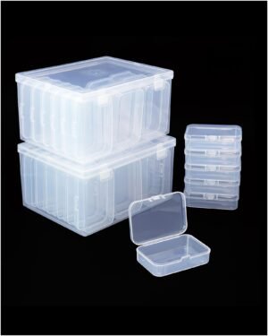 LJY 38-Piece Clear Plastic Storage Organizer Set - 2 Large Deep Bins & 36 Small Rectangular Boxes for Beads, Diamond Art Accessories, Hardware Screws & Jewelry Findings