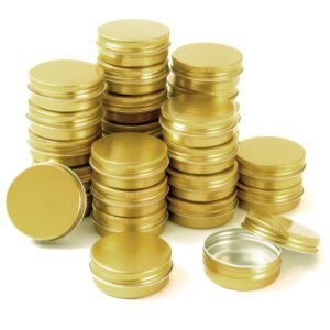 LJY Vintage Gold 1 oz Aluminum Tins - 28 Pack Classic Empty Metal Containers with Screw Lids for Luxury Gift Boxes, Wax Melts, Cosmetics & Premium Storage,Refillable