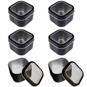 LJY Empty 8-Ounce Capacity Square Black Metal Tins with Clear Window for Candle Making,Gifts & Treasures (6 Pack) (Black, 2.95"x2.95"x1.89")