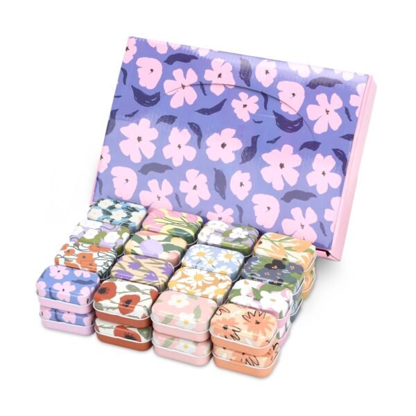 LJY 12 Pack Love Heart Image Pattern Empty Square Metal Storage Organizer Tins Mini Gift Boxes with Hinged Lids, 2.76 x 2.76 x 0.79 inch