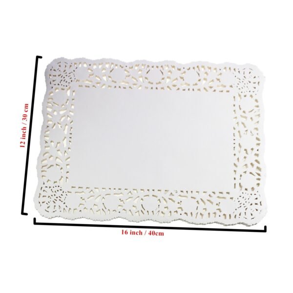 LJY 100 Pieces White Lace Rectangle Paper Doilies Packaging Pads Wedding Tableware Decoration (12" x 16")
