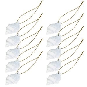 LJY 10 Pieces White Resin Pencil Finger Conch with Rope for Christmas Tree Hanging Ornaments Beach Theme Wedding Home Decor DIY Craft Project