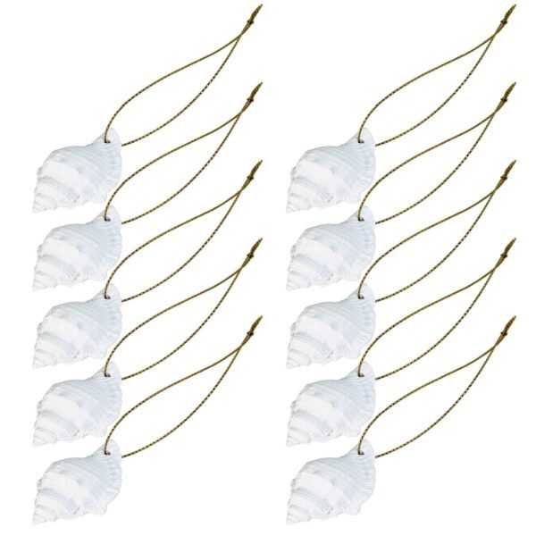 LJY 10 Pieces White Resin Pencil Finger Conch with Rope for Christmas Tree Hanging Ornaments Beach Theme Wedding Home Decor DIY Craft Project