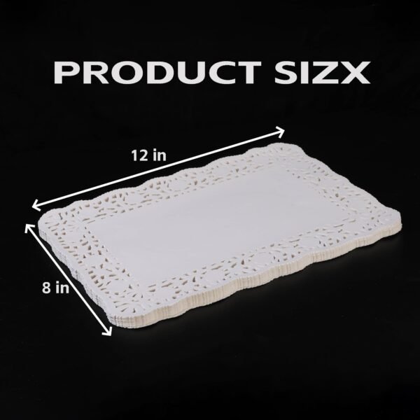 LJY 100 Pieces Off-White Lace Rectangle Paper Doilies Cake Packaging Pads Wedding Tableware Decoration (8" x 12")