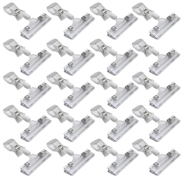 LJY 20-Pack Clear Plastic Rotatable POP Clip-on Style Merchandise Sign Display Clip Tag Holders