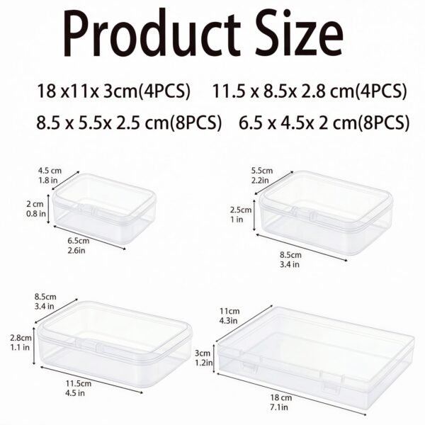 LJY 24-Piece Multi-Size Plastic Storage Containers with Lids, Small Craft Organizers for Beads, Diamond Art,Small Parts,Jewelry and Hardware, Stackable Hinged Box Set (Clear)