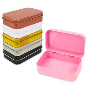 LJY 6 Pack Rectangular Metal Hinged Tin Boxes, 3.7 x 2.4 x 0.9 in Colorful,Small Metal Storage Containers in Mixed Colors for DIY Organization and Small Parts Storage