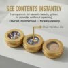 LJY 24-Pack 0.5oz Aluminum Tins with Screw Lids in Clear Storage Case, 15ml Round Empty Metal Containers for Lip Balm,Salves,Spices,Crafts, Small Cosmetic Sample Jars,Mini Candle Tins (Gold Clear Lid)