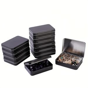 LJY 12 Pack Rectangular Metal Tins Metal Tins With Lids-Syn Tin Empty Boxes,Tin Box Perfect For Small Items,Crafts Collect Beads,Small Parts,Fish Hooks(black,4.5 X 3.3 X 0.9 Inch)