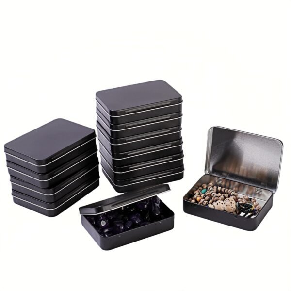 LJY 12 Pack Rectangular Metal Tins Metal Tins With Lids-Syn Tin Empty Boxes,Tin Box Perfect For Small Items,Crafts Collect Beads,Small Parts,Fish Hooks(black,4.5 X 3.3 X 0.9 Inch)