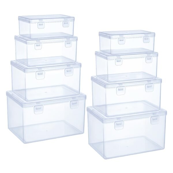 LJY 38-Piece Clear Plastic Storage Organizer Set - 2 Large Deep Bins & 36 Small Rectangular Boxes for Beads, Diamond Art Accessories, Hardware Screws & Jewelry Findings