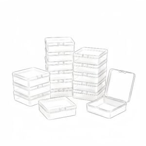 LJY 16 Pieces Square Mini Clear Plastic Storage Containers Box Case with Lids for Small Items and Other Craft Projects (3.3 x 3.3 x 1.1 inch, Transparent)