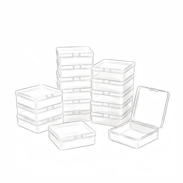 LJY 16 Pieces Square Mini Clear Plastic Storage Containers Box Case with Lids for Small Items and Other Craft Projects (3.3 x 3.3 x 1.1 inch, Transparent)