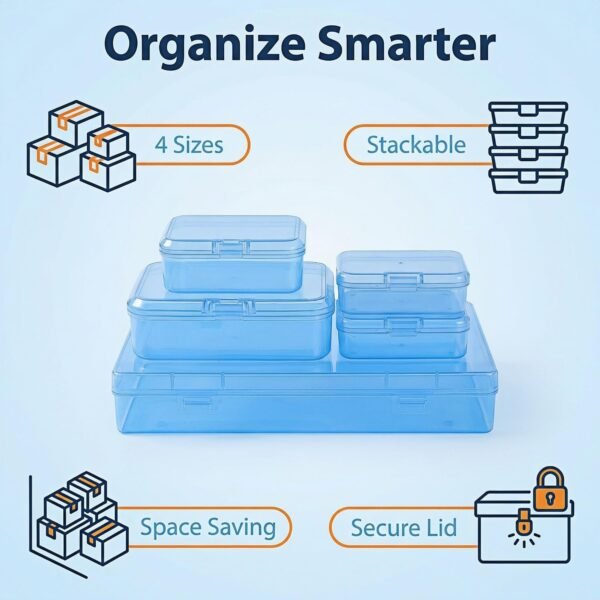 LJY 24-Piece Multi-Size Plastic Storage Containers with Lids, Small Craft Organizers for Beads, Diamond Art,Small Parts,Jewelry and Hardware, Stackable Hinged Box Set (Blue)