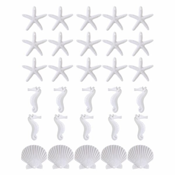 LJY 30 Pieces White Resin Pencil Finger Starfish Seahorse & Seashells Set with Drilled Holes for Wedding Home Decor and Craft Project