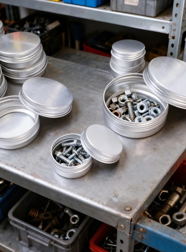 LJY 48 Pieces Round Aluminum Cans Screw Lid Metal Tins Jars Empty Slip Slide Containers (Mixed Sizes)
