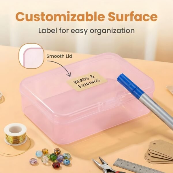 LJY 28 Pieces Rectangular Empty Mini Clear Plastic Organizer Storage Box Containers with Hinged Lids (3.3 x 2.2 x 1 inch, Pink)