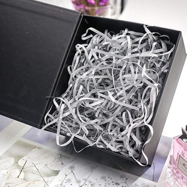 LJY Glitter Raffia Paper Shreds, 100g Crinkle Cut Filler for Gift Wrapping, Basket Filling, Wedding Decorations, Party Supplies, and DIY Crafts Shredded Confetti Strands (Glitter Silver)