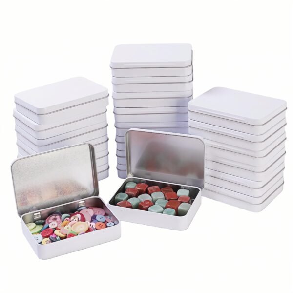LJY 22 Pack Empty Rectangular Metal Storage Organizer Tins with Hinged Lids for Small Items and Other Craft Projects, 4.5 x 3.3 x 0.9 inch (White)