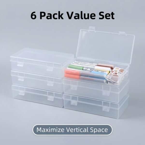 LJY 6 Pieces Rectangular Empty Mini Clear Plastic Organizer Storage Box Containers with Hinged Lids (7.3 x 3.5 x 1.8 inch, Transparent)