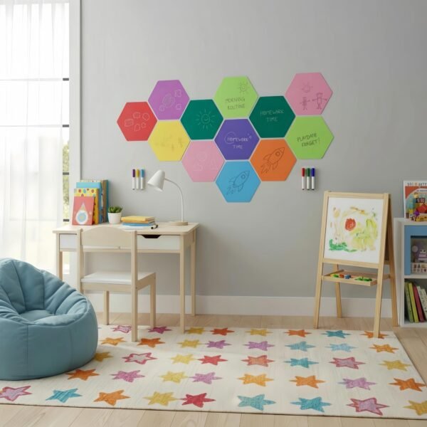 LJY 10 Pieces Hexagon Shaped Colorful Stickers Dry Erase Board Marker Removable Vinyl Dot Teachers Classroom Table Wall Decal