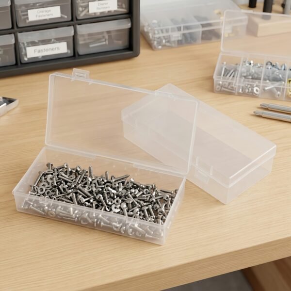 LJY 6 Pieces Rectangular Empty Mini Clear Plastic Organizer Storage Box Containers with Hinged Lids (7.3 x 3.5 x 1.8 inch, Transparent)