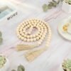 LJY Wood Bead Garland with Jute Tassels, 59” for Home Curtain Wall Hanging Rustic Country, Natural Cute Farmhouse Bead Boho Garland Christmas Wreath(4, 2 Long and 2 Short) (4, 2 Sizes)