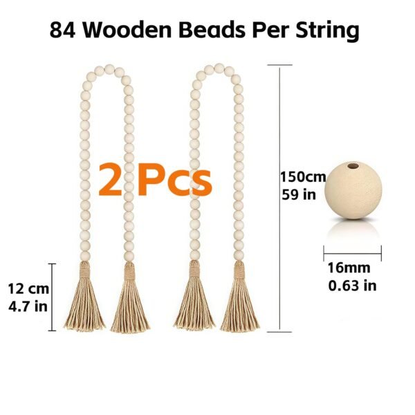 LJY Wood Bead Garland with Jute Tassels, 59” for Home Curtain Wall Hanging Rustic Country, Natural Cute Farmhouse Bead Boho Garland Christmas Wreath(4, 2 Long and 2 Short) (4, 2 Sizes)