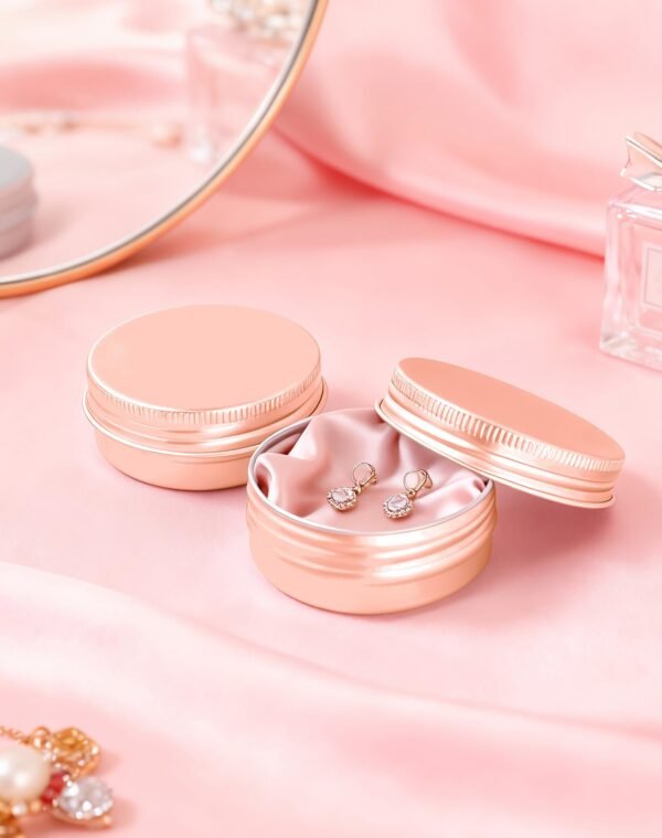 LJY 28 Pack Rose Gold 1 oz Aluminum Tins with Lids - Elegant Empty Cosmetic Jars for DIY Lip Balm, Wax Melts, Wedding Favors, Creams & Luxury Gift Packaging,Refillable Does Not Rust