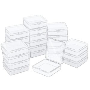 LJY 24 Pieces Square Mini Clear Plastic Storage Containers Box Case with Lids for Small Items and Other Craft Projects (4.9 x 4.9 x 1.4 inch, Transparent)