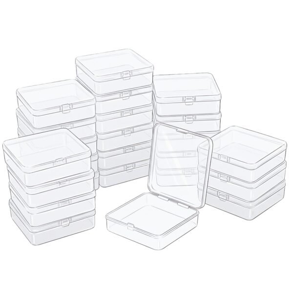 LJY 24 Pieces Square Mini Clear Plastic Storage Containers Box Case with Lids for Small Items and Other Craft Projects (4.9 x 4.9 x 1.4 inch, Transparent)