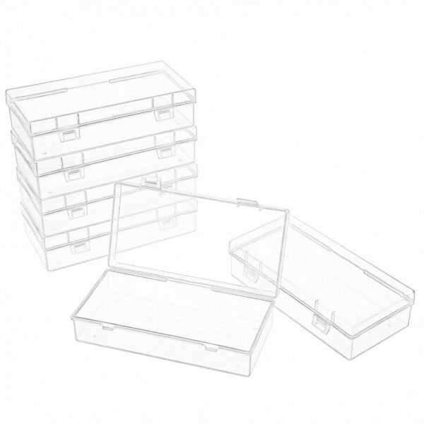 LJY 6 Pieces Rectangular Empty Mini Clear Plastic Organizer Storage Box Containers with Hinged Lids (7.3 x 3.5 x 1.8 inch, Transparent)
