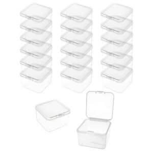LJY 20-Pack Small Square Plastic Storage Boxes, 2.2×2.2×1.4 in Clear Mini Organizer Containers with Lids, Stackable Tiny Parts Organizer for Jewelry,Beads, Electronics,Crafts,Samples Plastic Case