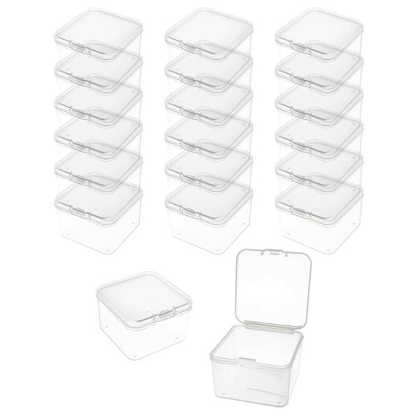 LJY 20-Pack Small Square Plastic Storage Boxes, 2.2×2.2×1.4 in Clear Mini Organizer Containers with Lids, Stackable Tiny Parts Organizer for Jewelry,Beads, Electronics,Crafts,Samples Plastic Case