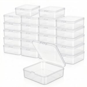 LJY 23 Pieces Square Mini Clear Plastic Storage Containers Box Case with Lids for Small Items and Other Craft Projects (2.9 x 2.9 x 1 inch, Transparent)