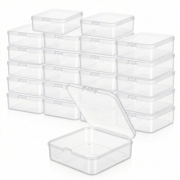 LJY 23 Pieces Square Mini Clear Plastic Storage Containers Box Case with Lids for Small Items and Other Craft Projects (2.9 x 2.9 x 1 inch, Transparent)